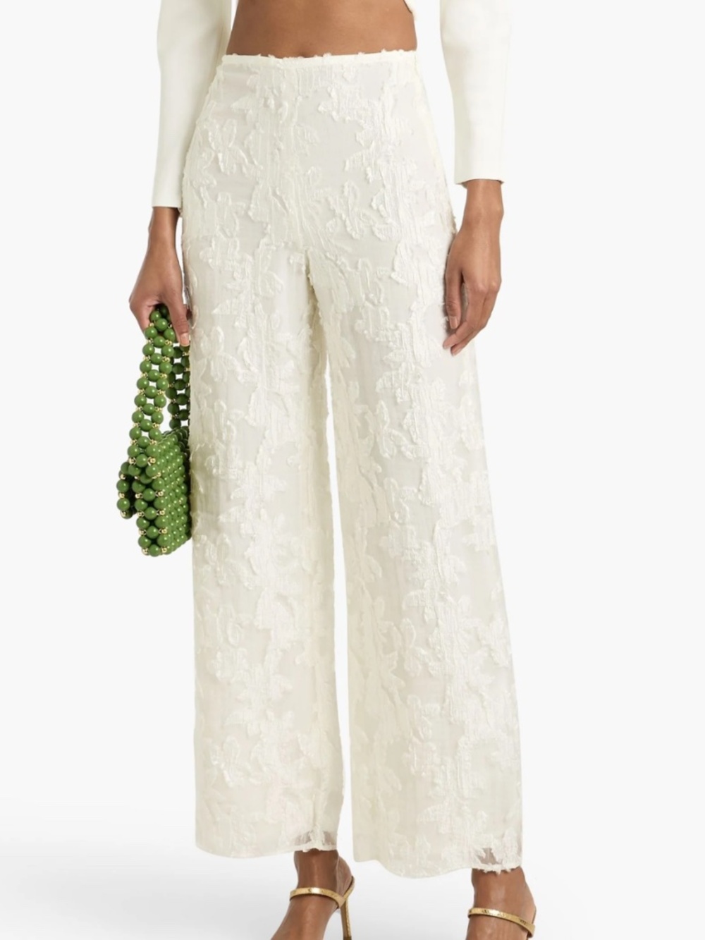 Cult Gaia Lane Fil Coupé Organza Wide Leg Pants Ivory Size 4 NWT